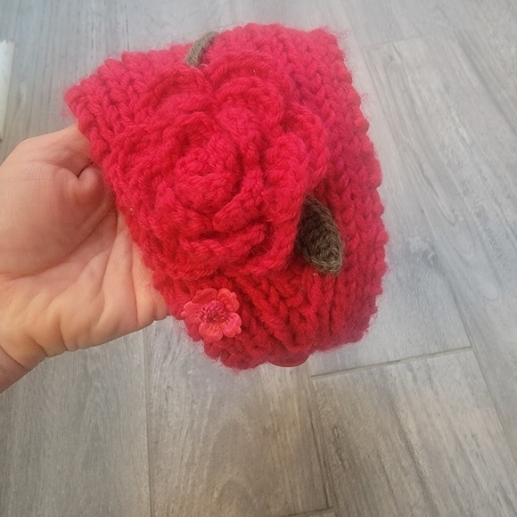 Crocheted Headband Pink Rose - Picture 6 of 8